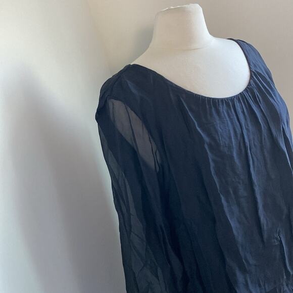 Tiered Drop Waist Dress Womens Sz 4 Black Mini Sheer Sleeve LBD - Picture 2 of 8